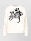 Max Mara Crew Neck Wool Cashmere Sweater With Graphic Detail