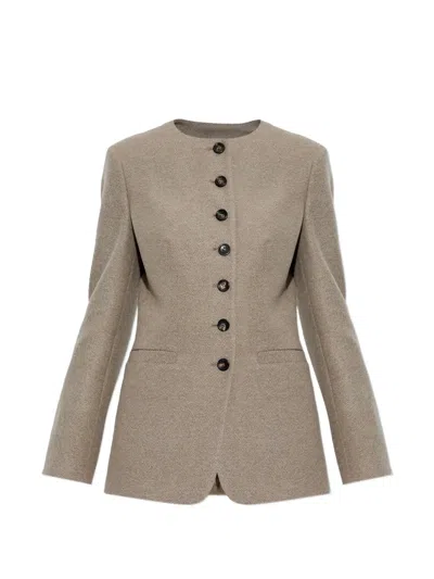 Max Mara Crew-neck Button-up Jacket In Neutral