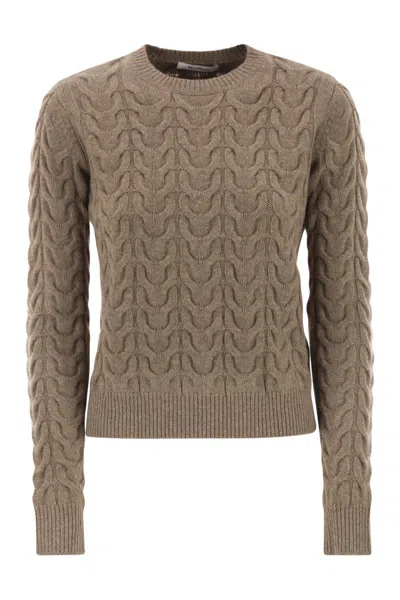 Max Mara Crewneck Cashmere Sweater In Brown