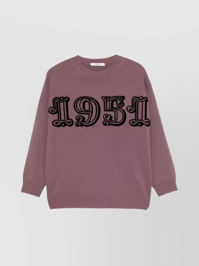 Max Mara Crewneck Knitwear Embroidered Detail In Purple