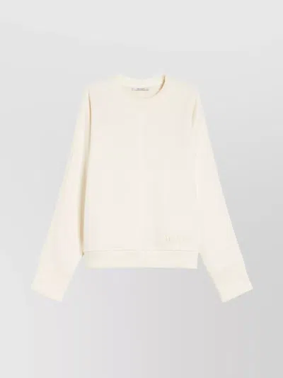 Max Mara Crewneck Knitwear With Ribbed Cuffs And Hems In Neutral