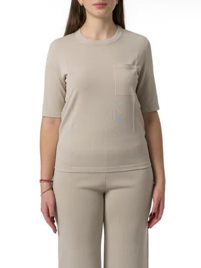Max Mara Crewneck Long-sleeved T-shirt In Beige