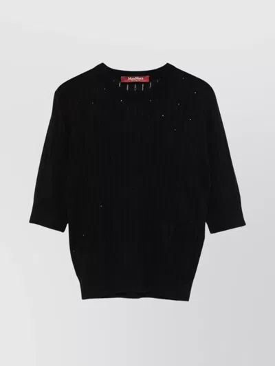 MAX MARA CREWNECK METALLIC THREAD KNITWEAR SHEER SHORT SLEEVES