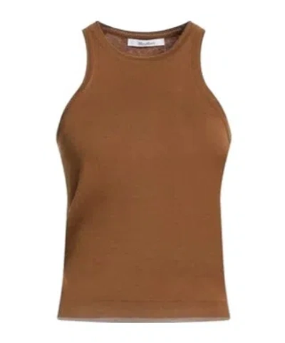 Max Mara Crew-neck Racerback Ribbed Tank Top In Brown
