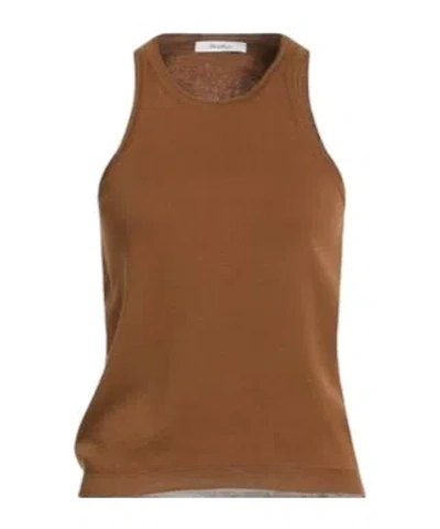 Max Mara Crew-neck Racerback Ribbed Tank Top In Brown