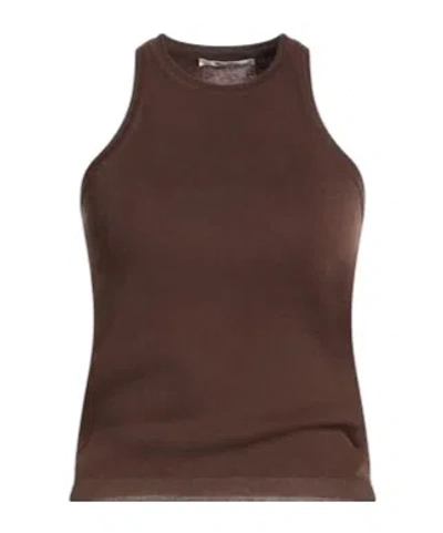 Max Mara Crew-neck Racerback Ribbed Tank Top In Brown
