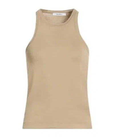 Max Mara Crew-neck Racerback Ribbed Tank Top In Brown