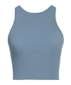 Max Mara Crew-neck Ribbed Cropped Tank Top In Blue