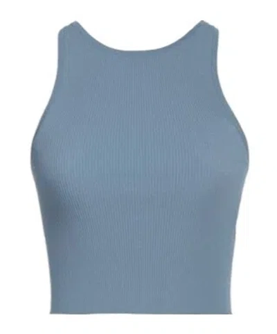 Max Mara Crew-neck Ribbed Cropped Tank Top In Blue