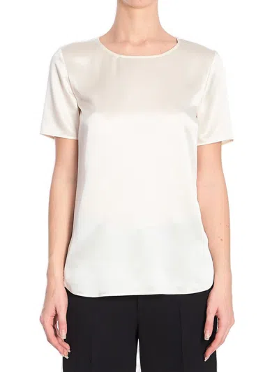 Max Mara Crewneck Satin Top In Beige