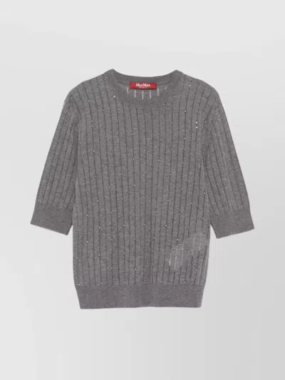 MAX MARA CREWNECK SEQUIN EMBELLISHED SHORT SLEEVE SWEATER
