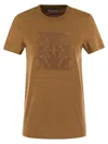 Max Mara Taverna Cotton T Shirt With Frontal Embroidery In Leather Brown
