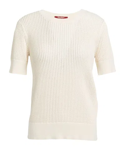 Max Mara Crew-neck Short-sleeve Knit Top In Neutral