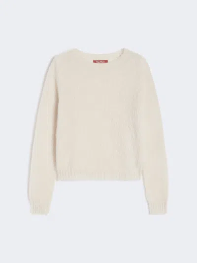 Max Mara Crewneck Sweater In Mohair Blend Yarn In Neutral