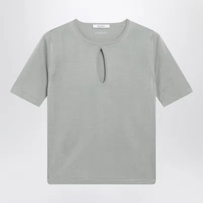 Max Mara Crewneck Sweater In Pastel Green Silk And Cashmere In Gray
