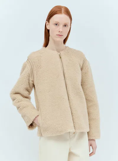 Max Mara Crewneck Teddy Jacket In Beige