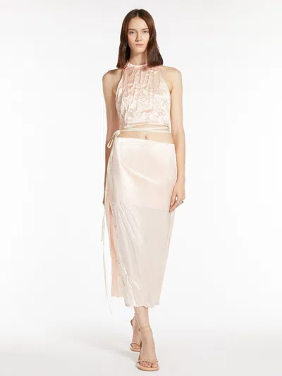 Max Mara Crinkle-look Calf-length Skirt In Pink