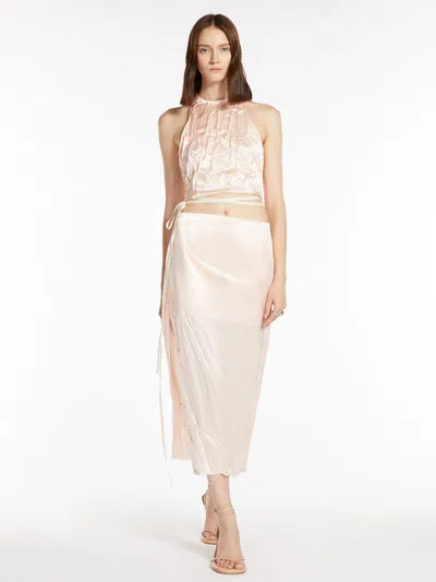 Max Mara Crinkled Satin Top In Powder