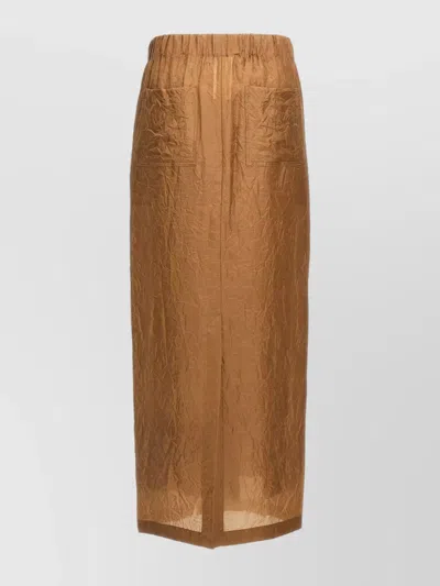 Max Mara Crinkled Texture Midi Skirt With Elastic Waistband In Brown