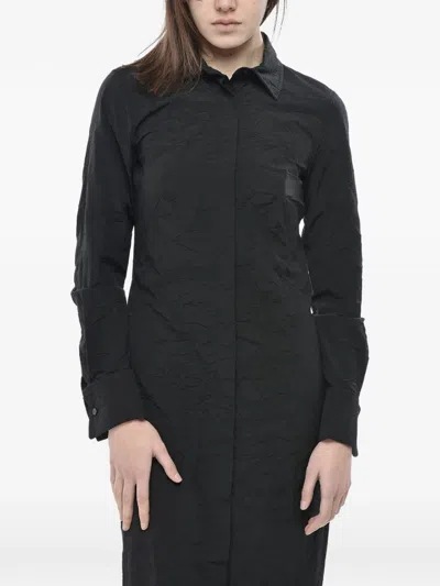Max Mara Crinkled-effect Open-back Shirt Maxi Dress In Black