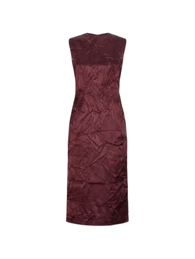 Max Mara Crinkled-finish Silk Midi Dress In Burgundy