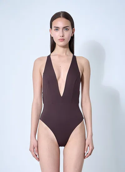 Max Mara Cristel Belted Swimsuit In Brown