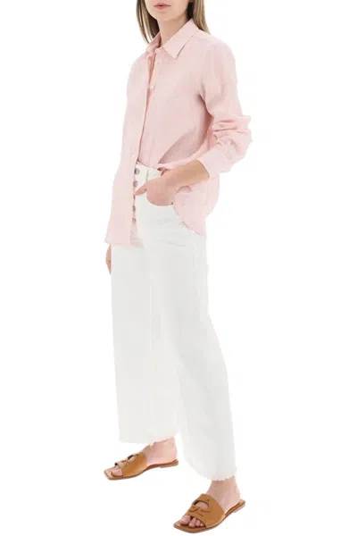 Max Mara Cristin Pure Linen Striped Shirt In Pink