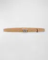 Max Mara Croc-embossed Brown Leather Skinny Belt In Camel