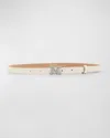 Max Mara Croc-embossed White Leather Skinny Belt In Ivory