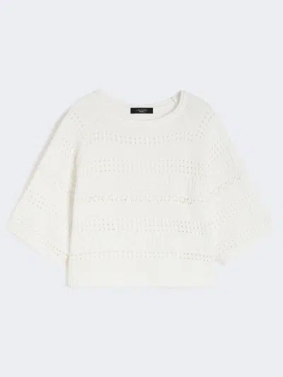 Max Mara Crochet Cotton Sweater In White