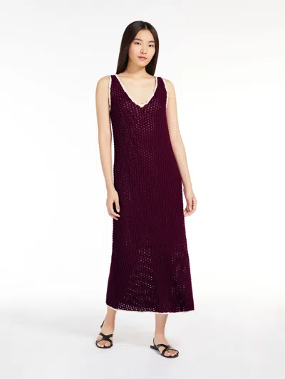Max Mara Crochet-knit Cotton Dress In Burgundy
