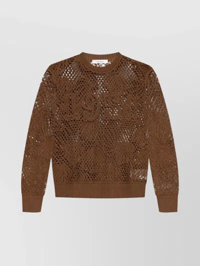 Max Mara Farea Embroidered Fishnet Sweater In Brown