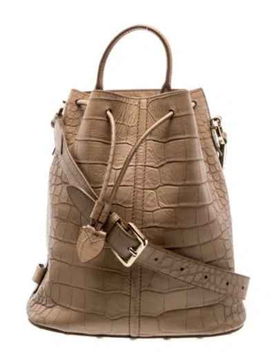 Pre-owned Max Mara Crocodile Bucket Bag Large In Neutrals