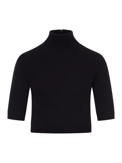 Max Mara Crop Turtleneck In Stretch Fabric In Black