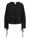 Max Mara Cropped Black Sweater With Voluminous Sleeves And Ties In Black