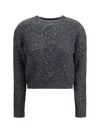 Max Mara Cropped Boxy Sweater In Alpaca-blend Yarn Interwoven With Metallic Fibers In Black