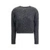 Max Mara Cropped Boxy Sweater In Alpaca-blend Yarn Interwoven With Metallic Fibers In Gray