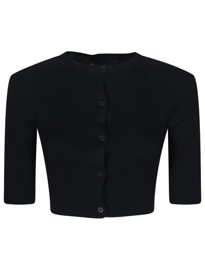 Max Mara Cropped Cardigan With Ribbed Texture And Button-down Front In Black