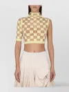 Max Mara Cropped Checkered Asymmetrical Mock Neck Top In White