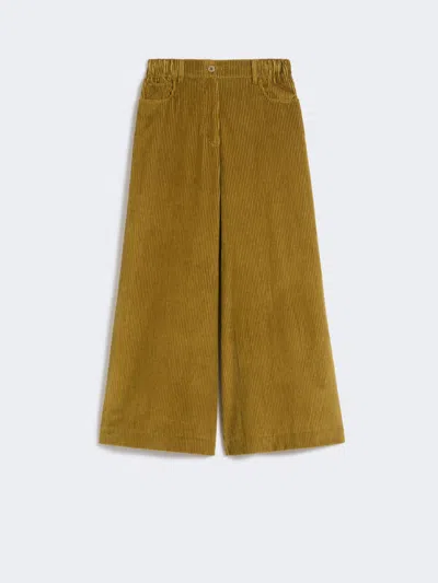 Max Mara Cropped Cotton Velvet Trousers In Green