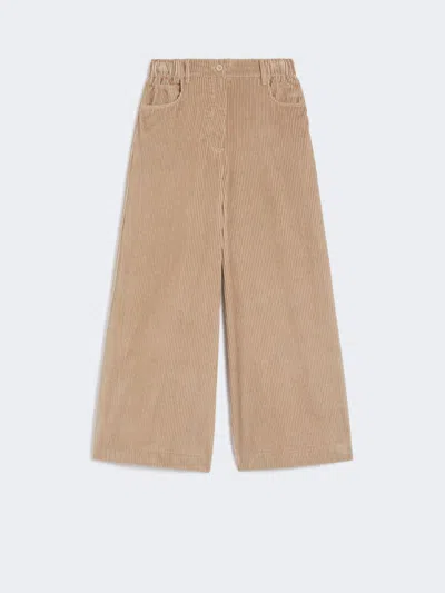 Max Mara Cropped Cotton Velvet Trousers In Sand