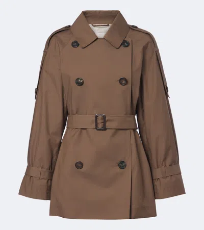 Max Mara Cropped Cotton-blend Twill Trench Coat In Brown