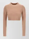 Max Mara Cropped Crew Neck Sweater With Ribbed Cuffs