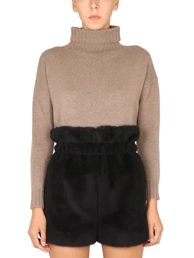 Max Mara Cropped Crewneck Sweater In Brown