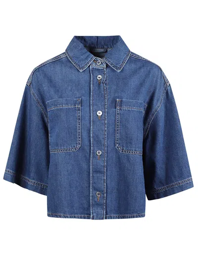 Max Mara Cropped Denim Shirt With Classic Collar In Blue