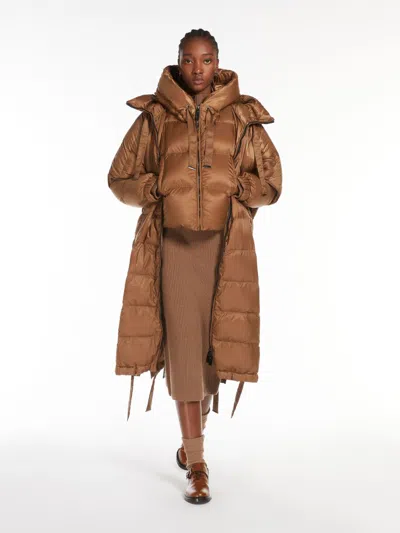 Max Mara Cropped Down Jacket In Quilted Water-repellent Fabric In Brown
