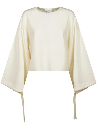 Max Mara Cropped Dress With Flowing Sleeves And Adjustable Ties In Neutral