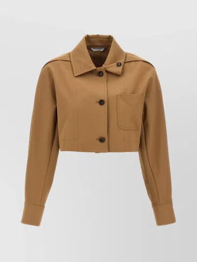 Max Mara Cropped Jacket With Chest Pocket In Brown