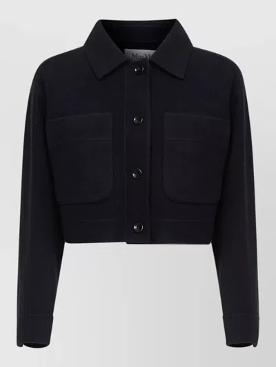 Max Mara Cropped Jersey Coat Collared Long Sleeves In Black