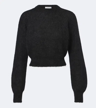 Max Mara Cropped Mohair And Wool-blend Sweater In Grey